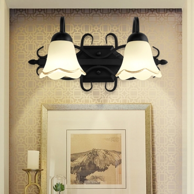Retro Style Bell Vanity Lighting Handblown Glass Wall Mount Light in Black for Bathroom