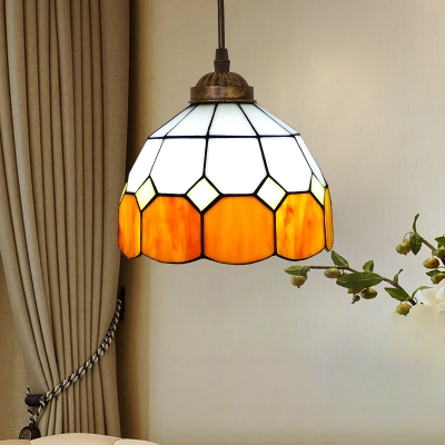 Scalloped Stained Glass Ceiling Light Rustic 1 Bulb Suspension Pendant Light for Tearoom