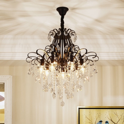 Scrolled Down Lighting Pendant Antiqued Crystal Draping Chandelier Lamp for Dining Room