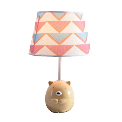 Tapered Table Light Kids Fabric 1-Light Bedroom Night Lamp with Apricot Bear Base