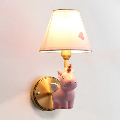 Unicorn Sconce Lighting Fixture Kids Resin 1-Light Bedroom Wall Mounted Lamp with Tapered Lampshade