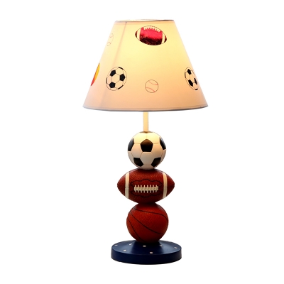 White Empire Shade Night Lamp Kid Single Fabric Table Light with Sports Balls Deco