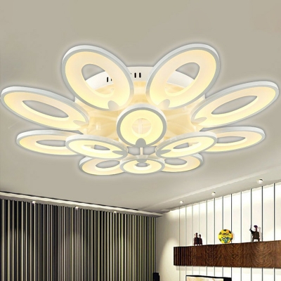 Blooming LED Flush Light Fixture Nordic Metal White Semi Flush Ceiling Light for Living Room
