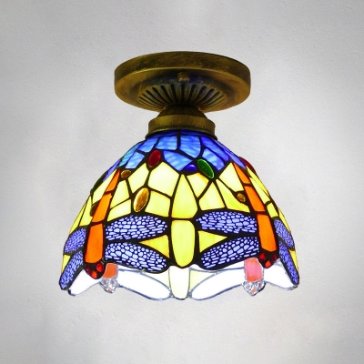 Bowl Semi-Flush Ceiling Light 1 Bulb Handcrafted Glass Tiffany Style Flushmount Lighting