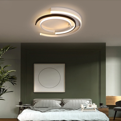 C-Shaped Metal Ceiling Flush Mount Minimalism Black and White LED Flush Light Fixture