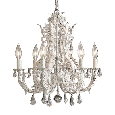 Candelabra Bedroom Suspension Lighting Traditional Metal 6-Bulb Chandelier with Crystal Accent