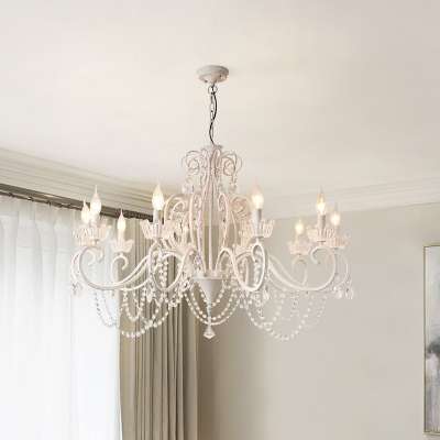 Candle Metal Hanging Lighting Antique Living Room Chandelier with Decorative Crystal Crown and Chain