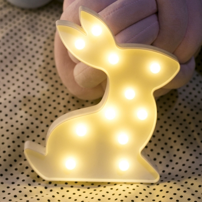 Cartoon Mini LED Night Table Light Plastic Childrens Bedroom Battery Nightstand Lamp in White
