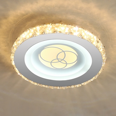 Circular Corridor Flush Mount Ceiling Light Beveled Cut Crystal Modern LED Flush Light in Stainless Steel