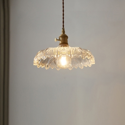Clear Glass Barn Shaped Pendant Lighting Nordic 1 Bulb Cafe Suspension Light with Scalloped Edge