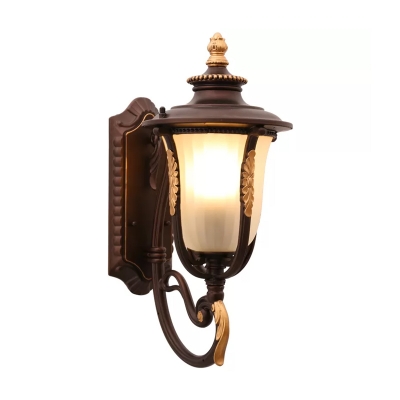 Coffee 1-Light Outdoor Wall Mount Antique Frosted Rib Glass Bell Wall Lighting Ideas
