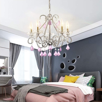 Crystal Beaded Candle Pendant Light Fixture Rustic 5-Head Bedroom Ceiling Chandelier
