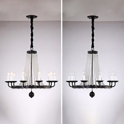 Crystal Beaded Flared Pendant Chandelier Classic Restaurant Ceiling Light with Candle Design