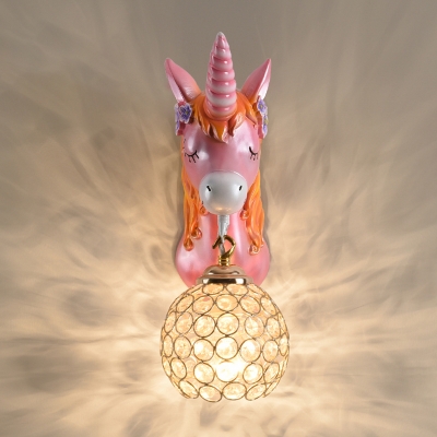 Crystal Hollowed-out Ball Wall Lamp Kids 1-Light Sconce Lighting with Unicorn Decor