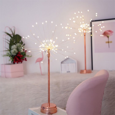 Dandelion Girls Room Night Lamp Metal Minimalist Battery LED Table Light in Rose Gold