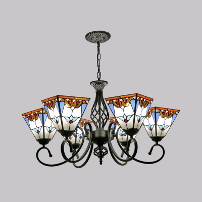 Dining Room Chandelier Mission Style Ceiling Pendant with Pyramid Stained Glass Shade