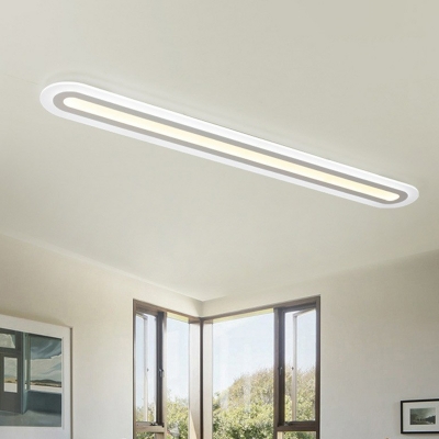 Elongated LED Flush Mount Lighting Fixture Modern Acrylic Bedroom Ceiling Lamp in White