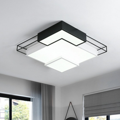 Geometric LED Flush Mount Ceiling Lighting Fixture Modern Metal Black-White Flush Light
