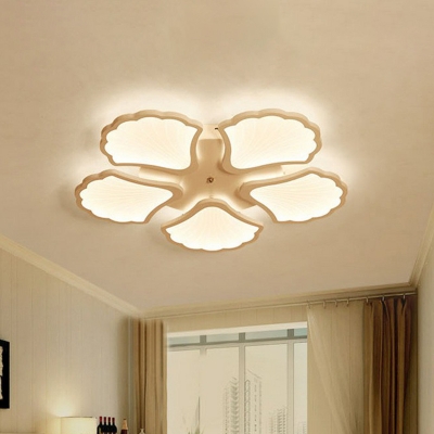 Ginkgo Biloba Living Room Ceiling Light Acrylic Modernist LED Semi Flush Mount in White