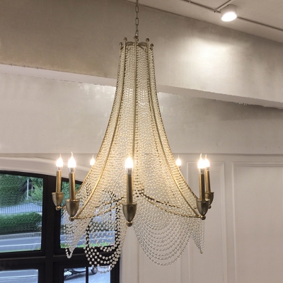 Gold Faux Candle Pendant Lighting Vintage Crystal Bead Bedroom Ceiling Chandelier