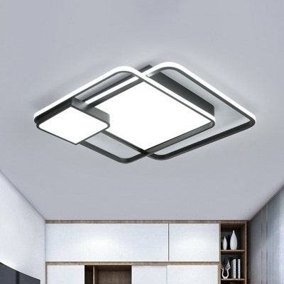 Guest Room LED Ceiling Mount Lamp Modern Black Flush Light with Geometric Acrylic Shade