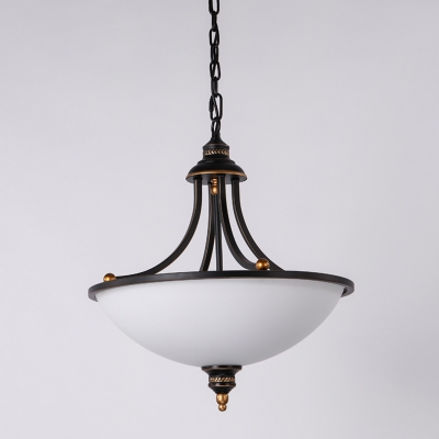 Inverted Dome Opal Glass Ceiling Lighting Traditional 3 Heads Bedroom Chandelier Light Fixture in Black
