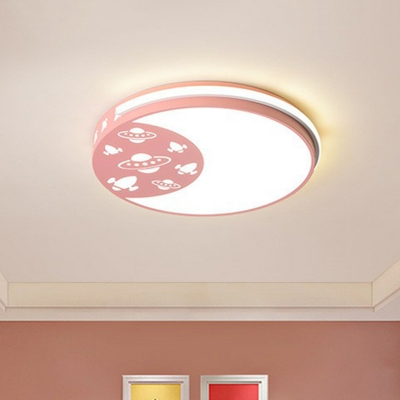 Kids Moon and Spaceship Ceiling Lamp Acrylic Bedroom LED Flush-Mount Light Fixture