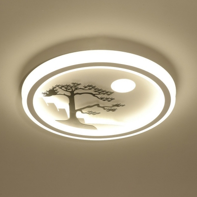 Landscape Carved Acrylic Ceiling Light Novelty Modern White LED Round Flush Light