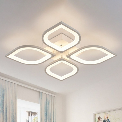 Leafy LED Semi Flush Mount Ceiling Light Modern Acrylic Living Room Flushmount in White