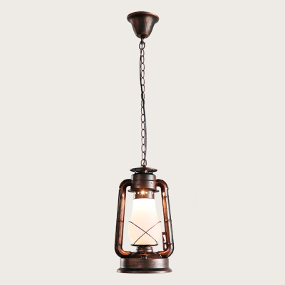Opal Frosted Glass Drop Pendant Kerosene 1-Light Nautical Pendulum Light for Bedroom