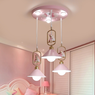 Pink Trumpet Shaped Hanging Light Kids 6-Light Metal Multi Pendant Ceiling Light