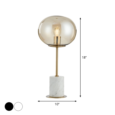 Post-Modern Spherical Night Lamp Amber Glass 1-Head Bedroom Table Lighting with Marble Base