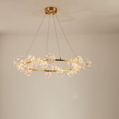 Postmodern Bubbles Pendant Chandelier Clear Glass Living Room LED Hanging Light in Gold