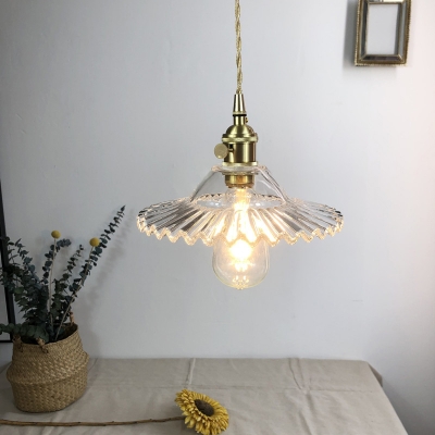 Radial Wave Glass Pendant Light Kit Nordic 1-Light Dining Room Ceiling Hang Lamp