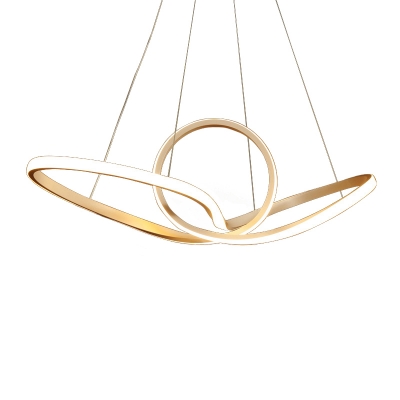Seamless Curve Aluminum Pendant Lamp Minimalist Golden LED Hanging Chandelier Light