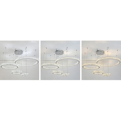 Stainless Steel Loop Shaped Pendant Contemporary Crystal LED Multiple Hanging Light