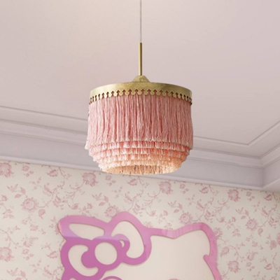 Tassel Girls Bedroom Chandelier Vintage Fabric Single Hanging Ceiling Light Fixture