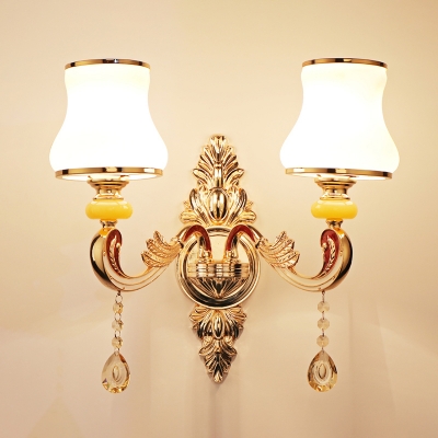 Wall Mounted Lighting Classic Living Room Wall Light with Floral Frost Glass Shade in Gold