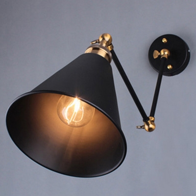 1-Light Wall Light Fixture Vintage Umbrella Metallic Wall Mounted Lamp in Black for Restaurant