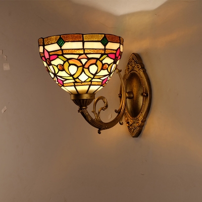 Baroque Bell Wall Lamp Single Stained Art Glass Sconce Lighting in Gold for Living Room