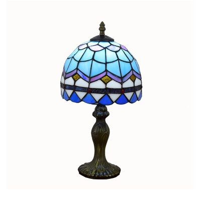 Blue Dome Night Table Light Mediterranean 1-Light Hand Cut Glass Night Stand Lamp