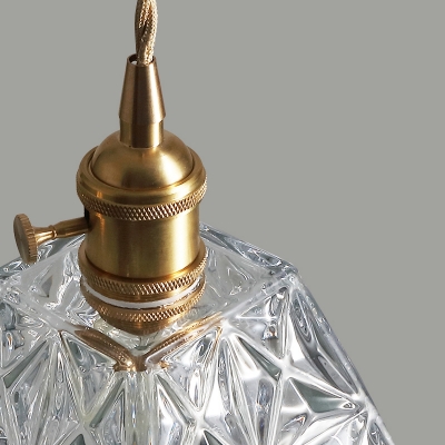 Brass Flower Pendant Lighting Fixture Loft Textured Glass 1 Bulb Restaurant Pendulum Light
