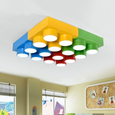 Building Block Playroom Ceiling Light Metallic Childrens LED Flush Mount Fixture