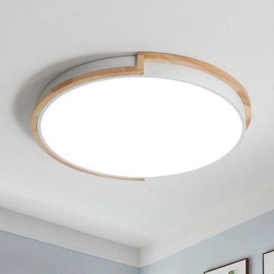 Circle Bedroom Flush Ceiling Light Fixture Acrylic Macaron LED Flush Mount with Wood Frame