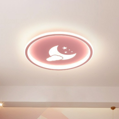 Circular Nursery LED Flush Mount Acrylic Cartoon Ceiling Light with Starry Moon Night Pattern