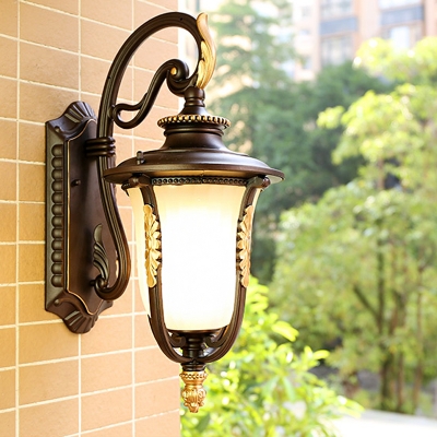 Coffee 1-Light Outdoor Wall Mount Antique Frosted Rib Glass Bell Wall Lighting Ideas