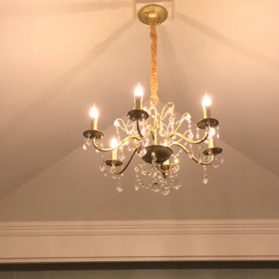 Country Style Candelabra Chandelier Clear Crystal Hanging Ceiling Light in Gold for Dining Room