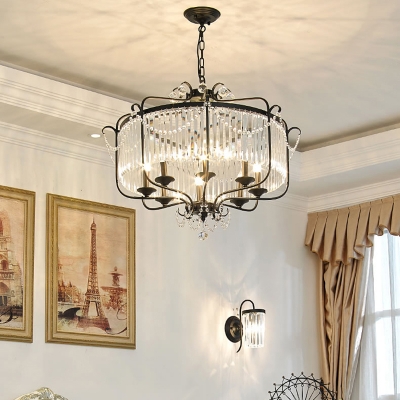 Crystal Chandelier Pendant Light Traditional Drum Shaped Living Room Hanging Light Fixture