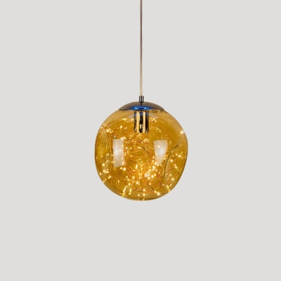 Designer Starry Pendulum Light Closed-Glass Dining Table LED Suspension Pendant in Black