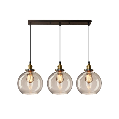 Geometric Dining Table Multi-Light Pendant Industrial Clear Glass 3-Head Black Hanging Lamp